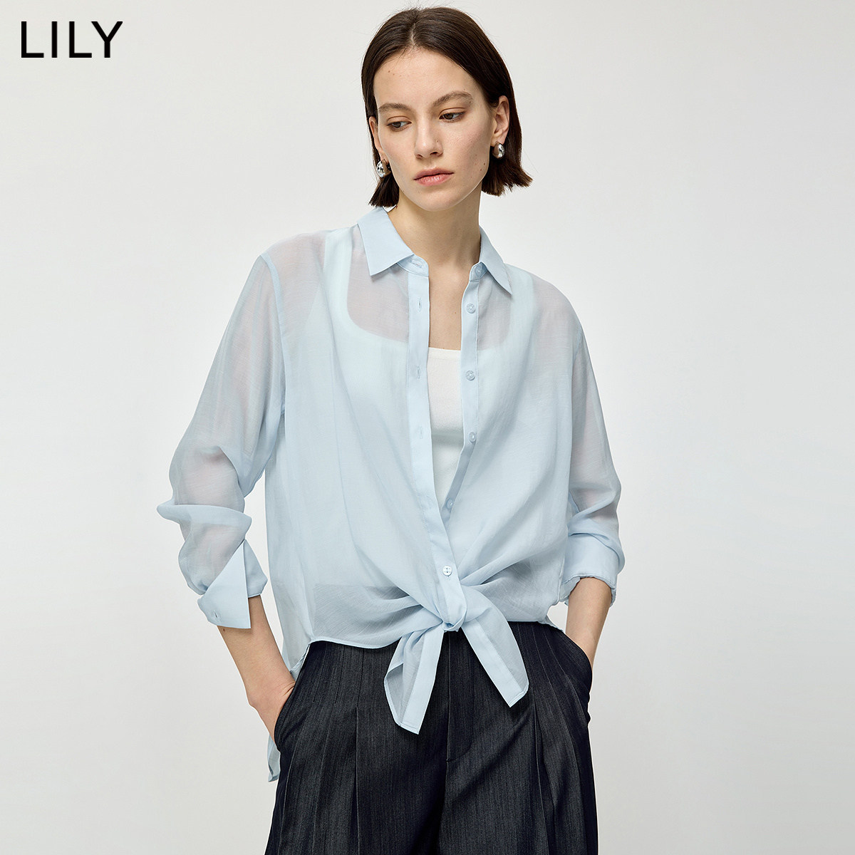 LILY夏新三醋酸莱赛尔衬衫外套