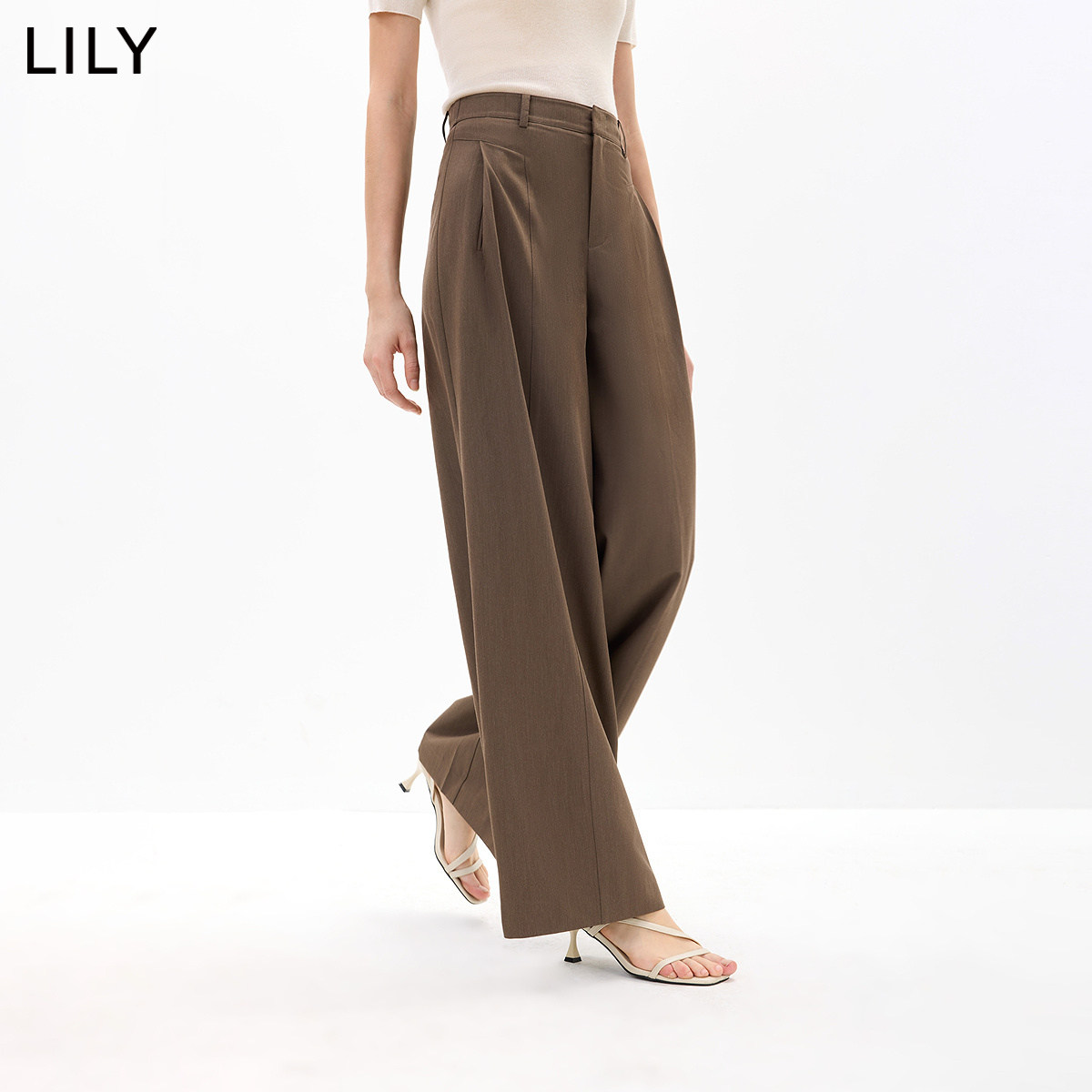 LILY2026秋新款女装复古高腰垂感百搭宽松休闲商务通勤阔腿裤西裤