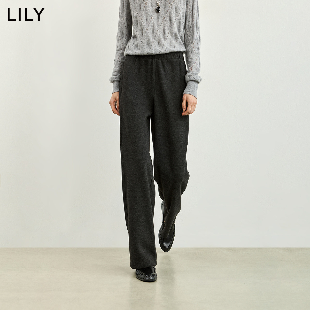 LILY冬新款女松紧腰直筒裤