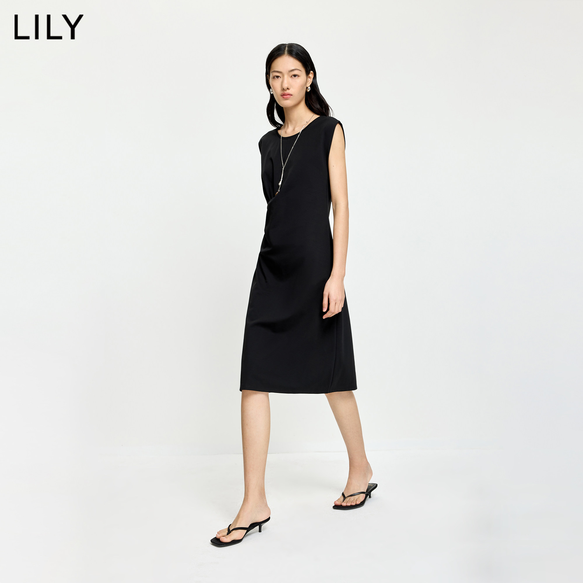 LILY夏季通勤小飞袖修身连衣裙
