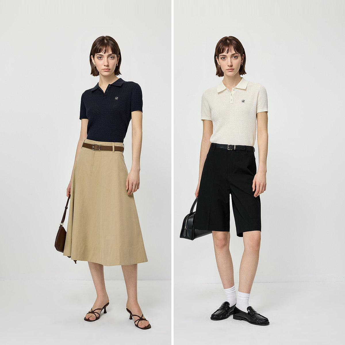 LILY夏新莱赛尔亚麻POLO针织衫