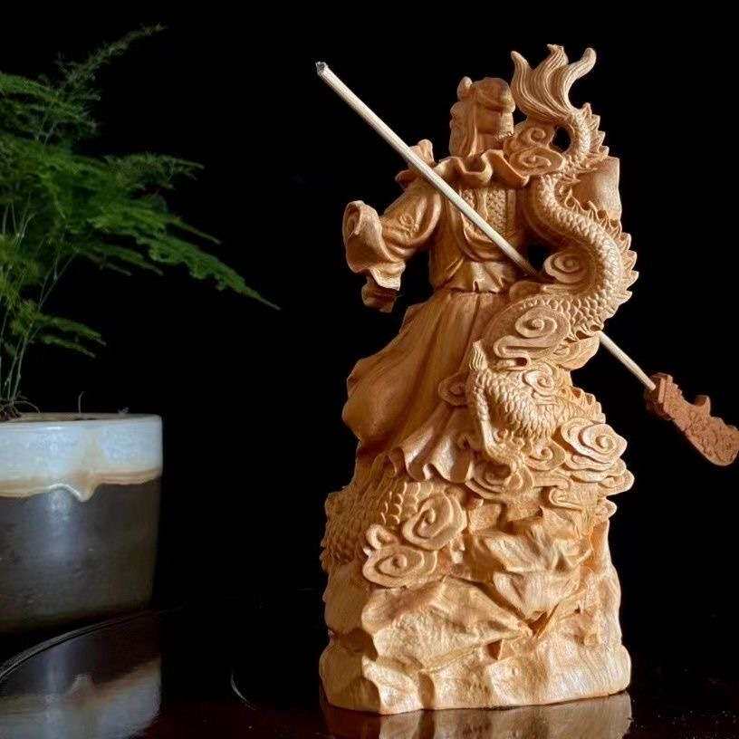 黄杨木雕御龙关公摆件义薄云天武财神关羽关二爷木制工艺品车摆件