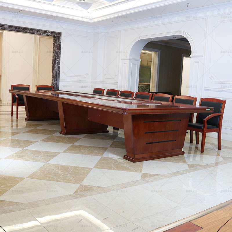 会议桌长桌实木皮油漆条形桌椅组合多功能烤漆大型会议台家具