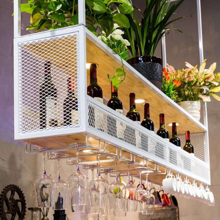 铁艺吧台吊架倒挂酒杯架餐厅悬挂式酒柜现代家用收纳架子红酒杯