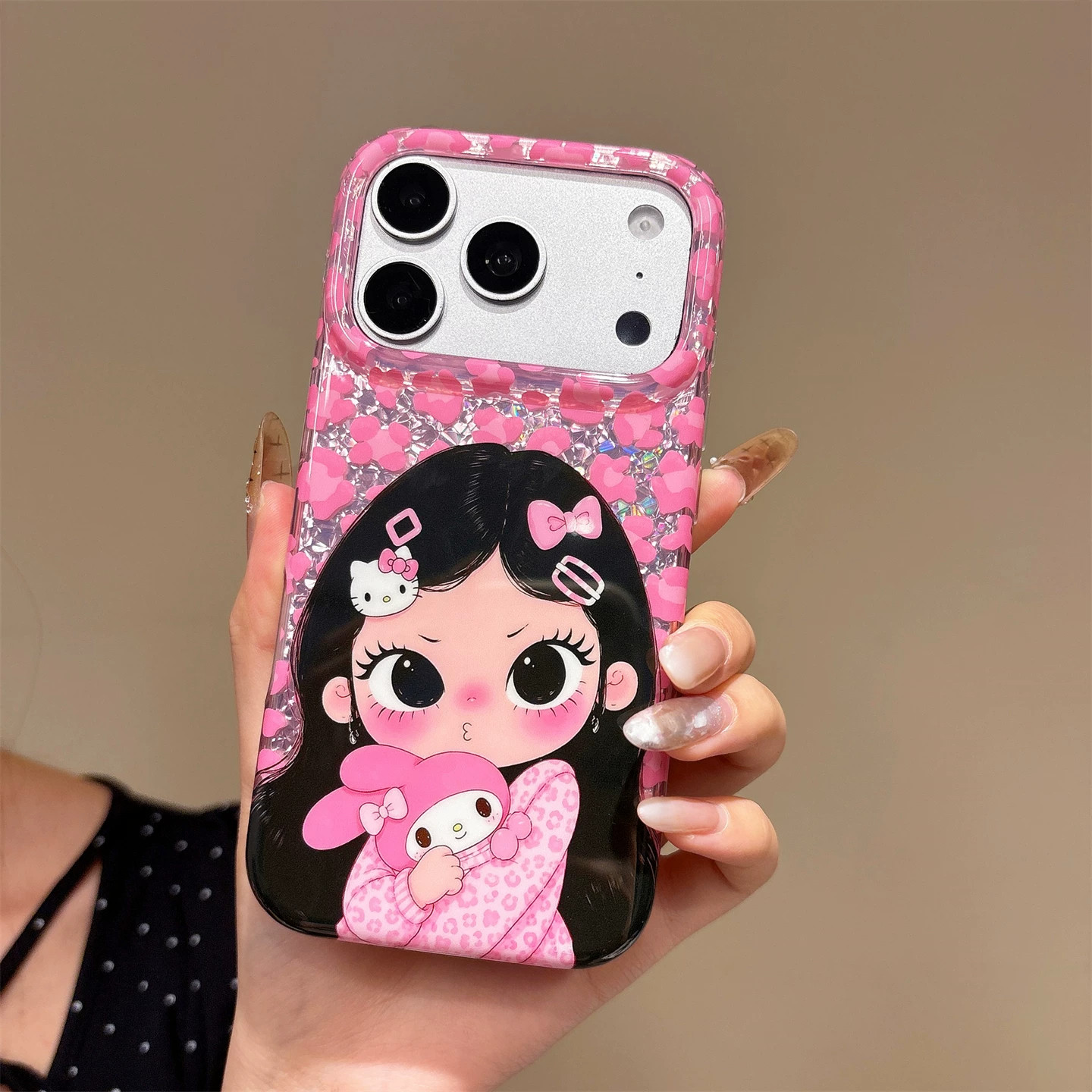 萌妹卡通粉色豹纹小满适用苹果18promax手机壳iPhone17pro新款16Plus15创意14pro大孔IMD少女ins风13PM保护周