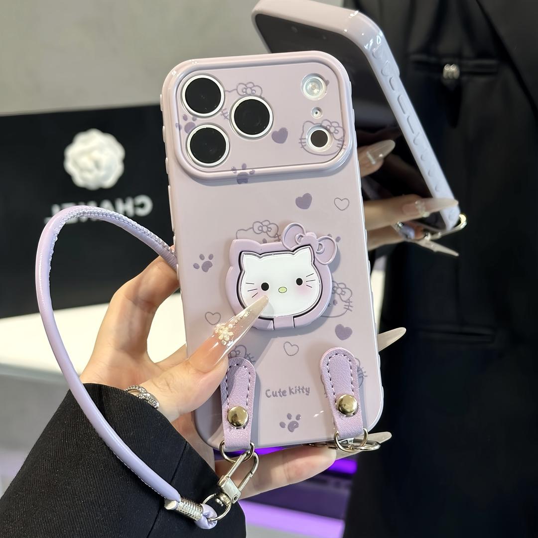 香芋紫猫咪支架挂绳适用iphone18promax爱心手机壳苹果16秒变17大视窗17pro新款15plus保护套14可爱13女12庄