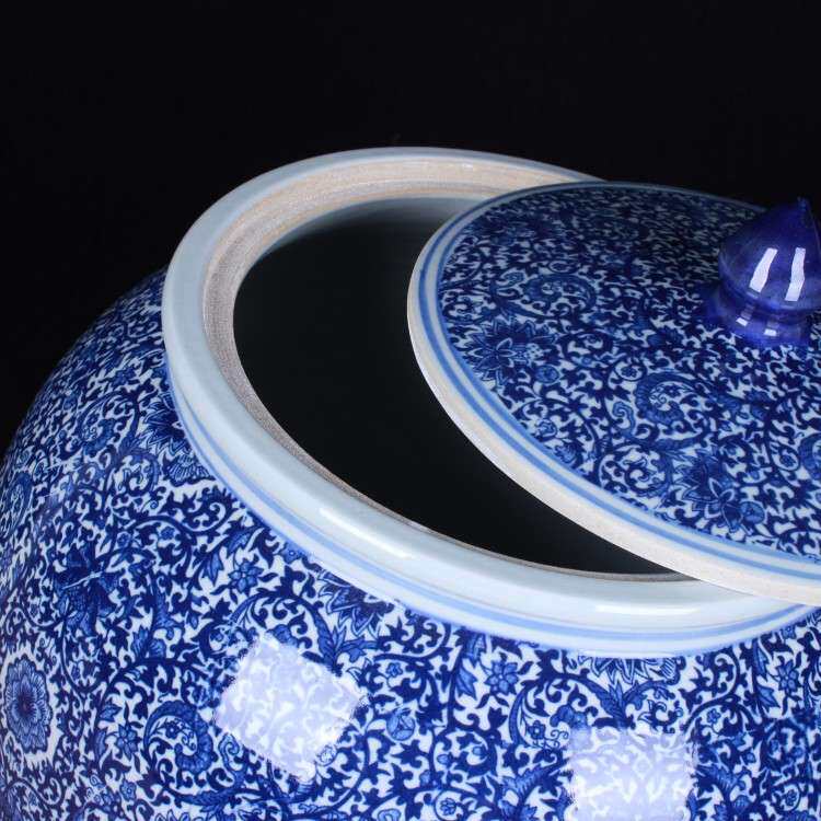 景德镇陶瓷米缸酒坛   仿古青花陶瓷带盖米缸50-100斤装