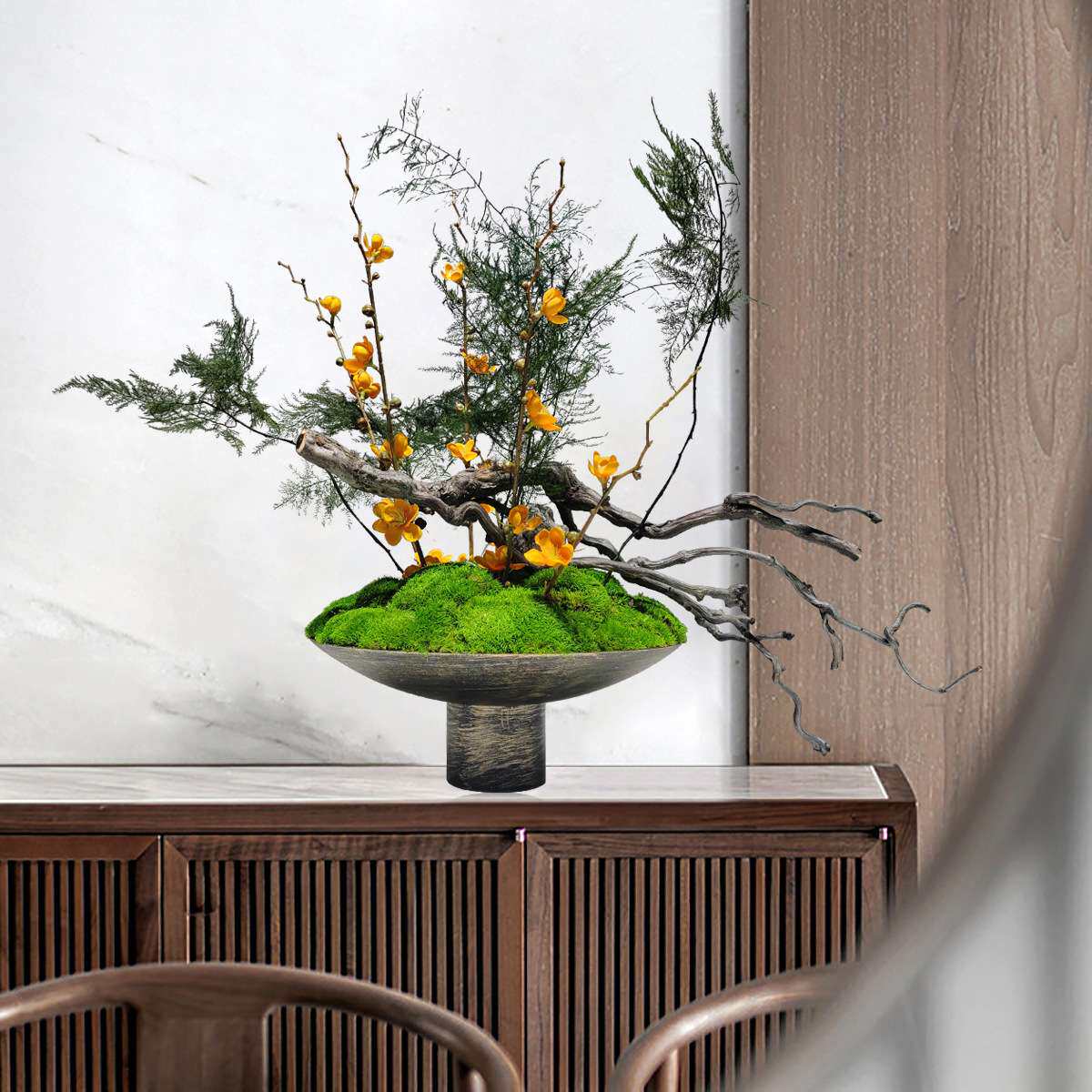 新中式创意永生苔藓仿真花艺摆件客厅展厅玄关绿植盆栽装饰品摆件
