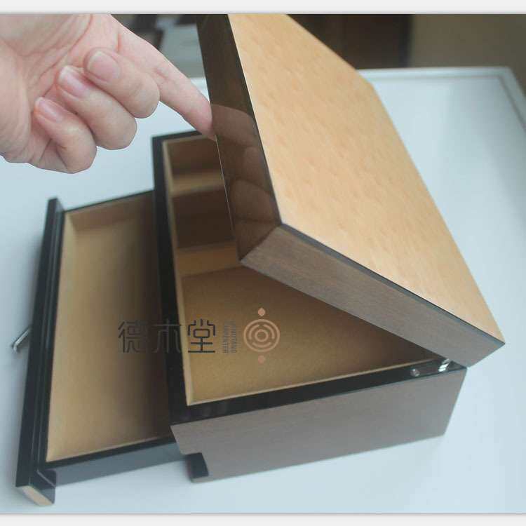中纤板贴木皮高光烤漆首饰木盒 木质带抽屉家用首饰收纳木盒