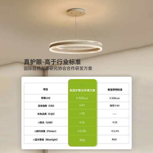 RA97全光谱护眼吊灯无频闪防蓝光智能轻奢卧室房间主灯书房主卧灯