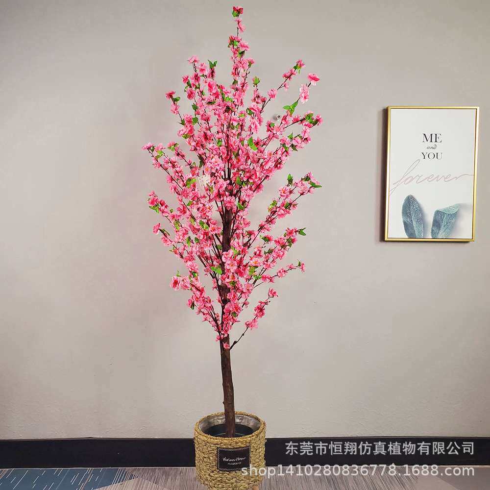 热销仿真植物假桃花树客厅摆设展厅落地盆栽假花室内装饰仿真桃花