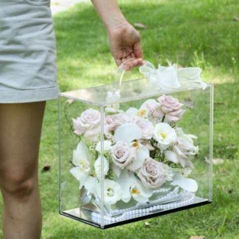 亚克力花盒 大号手提鲜花盒 黑底行李箱收纳盒 插花展示盒