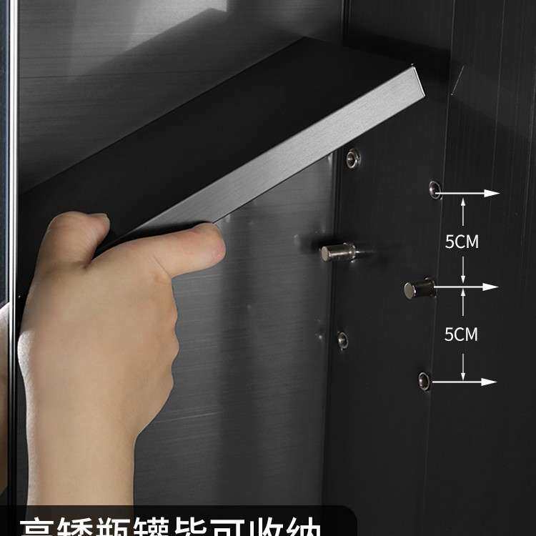 cs黑色不锈钢挂墙式智能除雾浴室镜柜带活动层板卫生间镜子置物柜