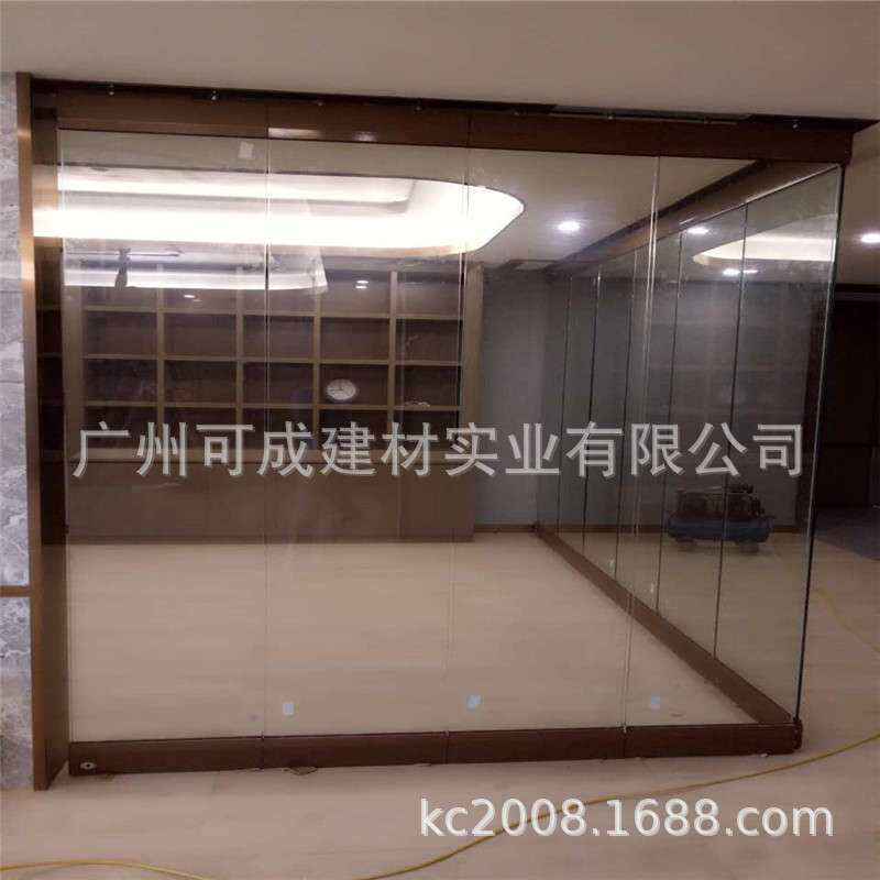 活动玻璃隔断五金配件折叠悬挂玻璃夹隔墙吊趟门无框玻璃折叠门