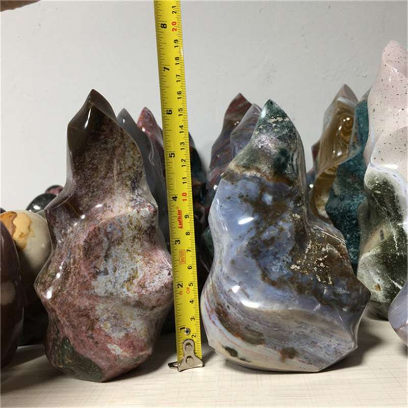 厂家 天然石材海洋碧玉原石打磨火炬摆件海洋石火炬跨境直播