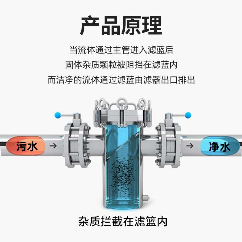 304不锈钢篮式过滤器毛发收集管道直通T型提蓝式法兰快开式过滤器