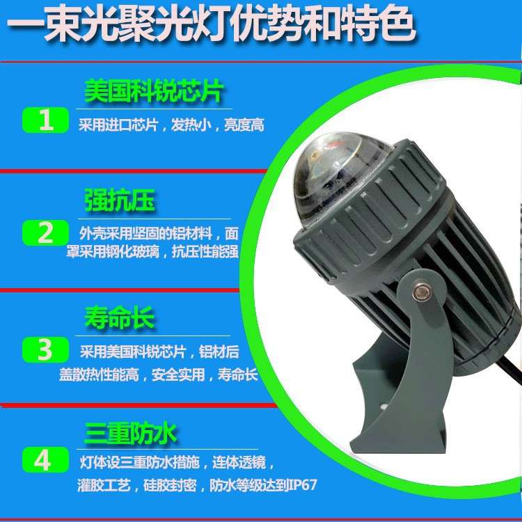 led一束光聚光射灯户外防水超亮强光远程光柱招牌外墙24w36投射灯