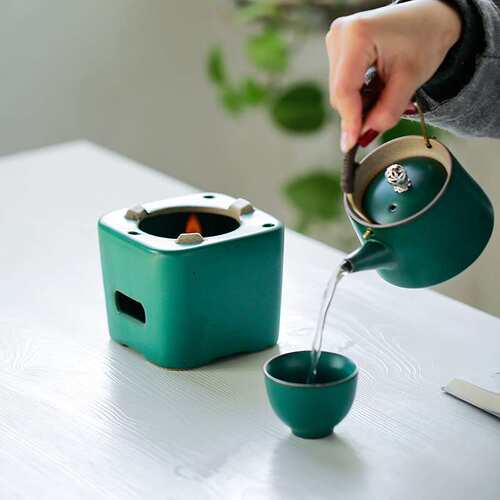 手工日式粗陶煮茶炉温茶炉底座 窑变复古陶瓷酒精炉加热炉煮茶器