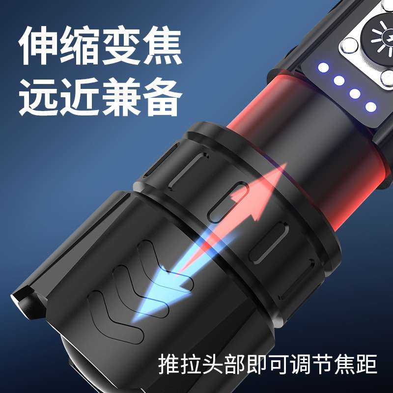 跨境新品多功能应急破窗安全锤充电伸缩调焦超亮远射铝合金手电筒