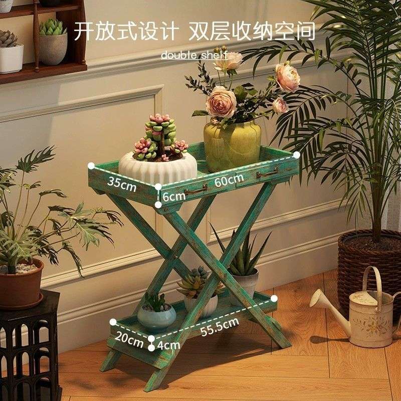 美式复古做旧实木质托盘花架阳台地面田园置物架多层多肉植物花几