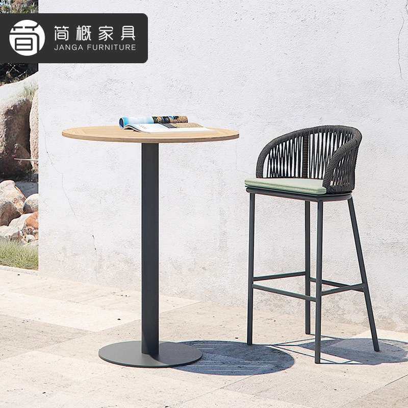休闲藤编露台高脚桌椅露天别墅花园吧台桌椅户外酒店餐厅藤编背椅