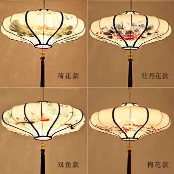 中国风新中式吊灯仿古手绘水墨画灯笼酒店餐厅创意古典茶楼工程灯