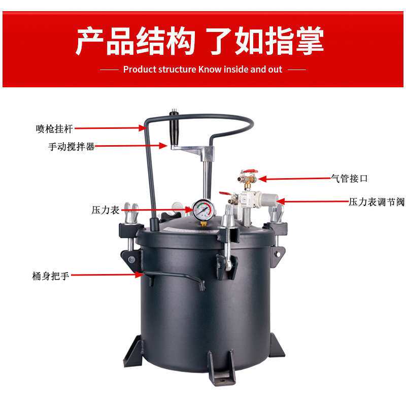 涂宝气动压力桶罐30升不锈钢点胶桶手动涂料油漆家具装修汽车喷漆