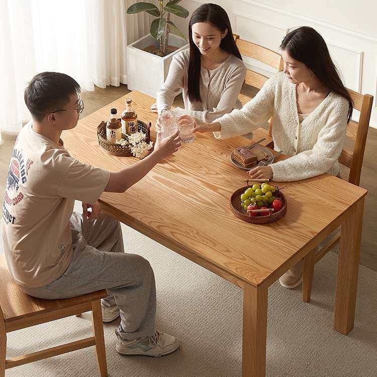 实木餐桌极简风餐厅家具现代简约餐桌椅橡木桌子原木色鹿特丹饭桌