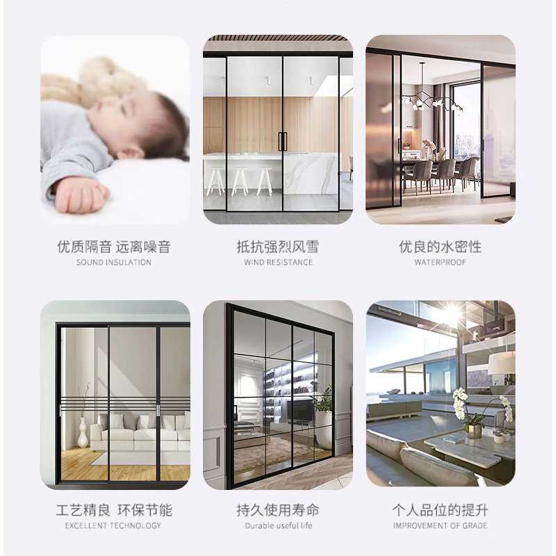 玻璃隔断门铝合金卫生间平移门推拉门推拉式现代简约玻璃门窄边框
