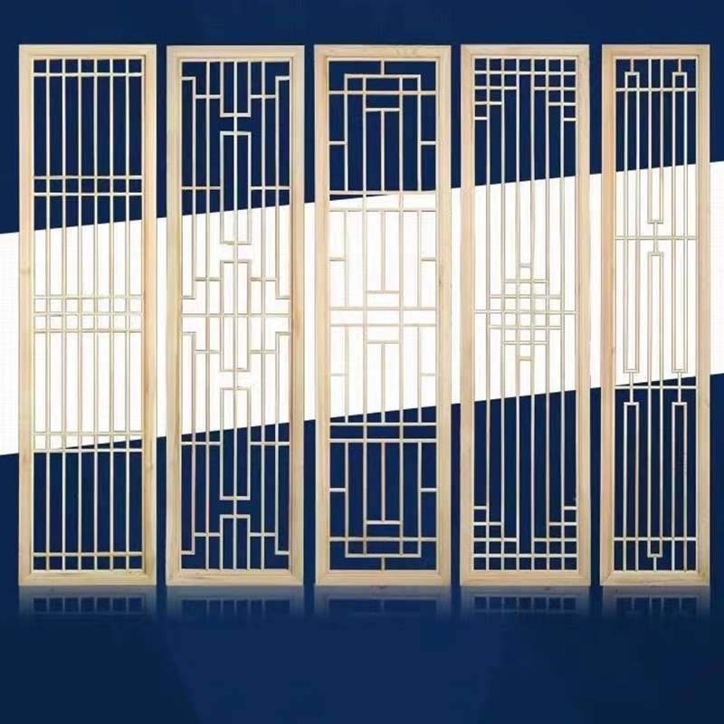 创意新中式仿古门窗 樟子松木屏风中式花窗 镂空背景隔断玄关装饰图片
