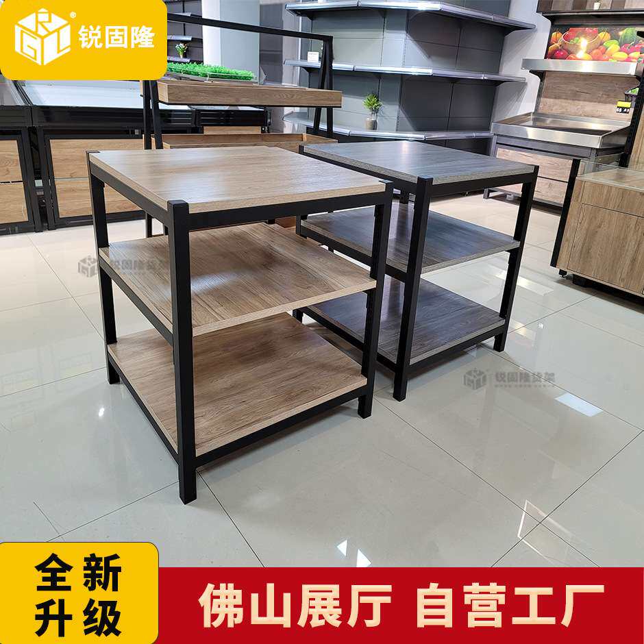 超市堆头货架牛奶促销台饮料架加厚三层钢木架粮油地堆展台