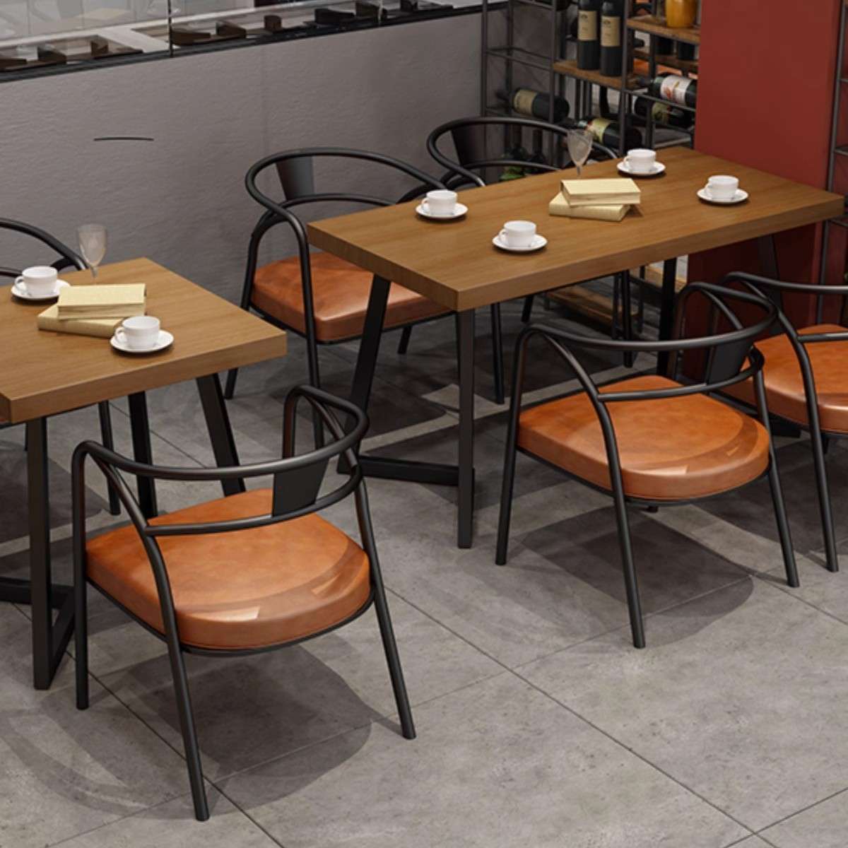 loft方桌工业风圆桌餐饮奶茶店椅子原木实木餐桌餐厅饭店桌椅组合