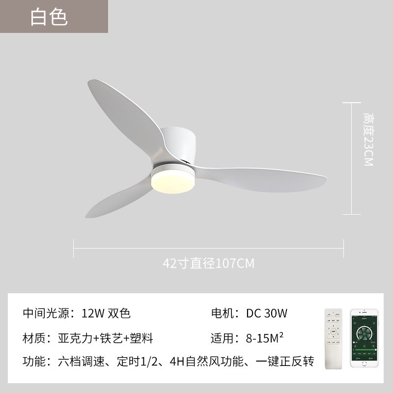 跨境代发风扇灯固定扇叶双色亚克力吊扇灯智能APP遥控开关电扇灯