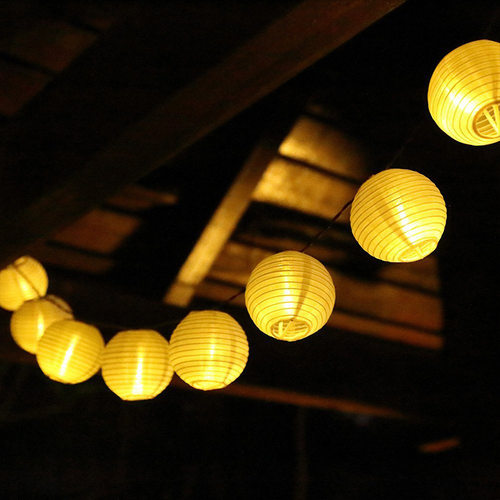 欧美流行5M20LED太阳能尼龙布艺灯笼球灯串户外庭院装饰彩灯串灯