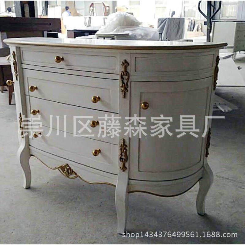 美式乡村装饰柜关t-97496柜实木雕花新古典白色做旧玄餐边柜斗柜
