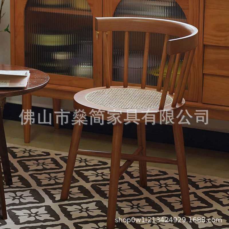 厂家实木藤编餐椅日式阳台靠背梳妆凳家用餐厅休闲椅子原木色轻奢