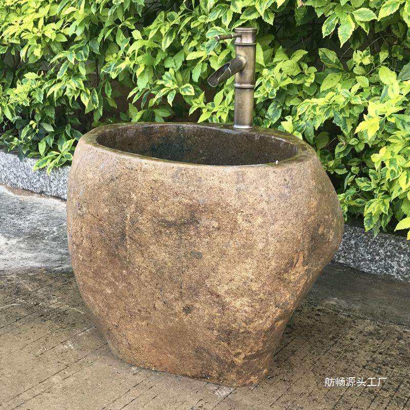 石头拖把池复古庭院墩布池天然石艺术拖把盆家用花园户外水槽代发