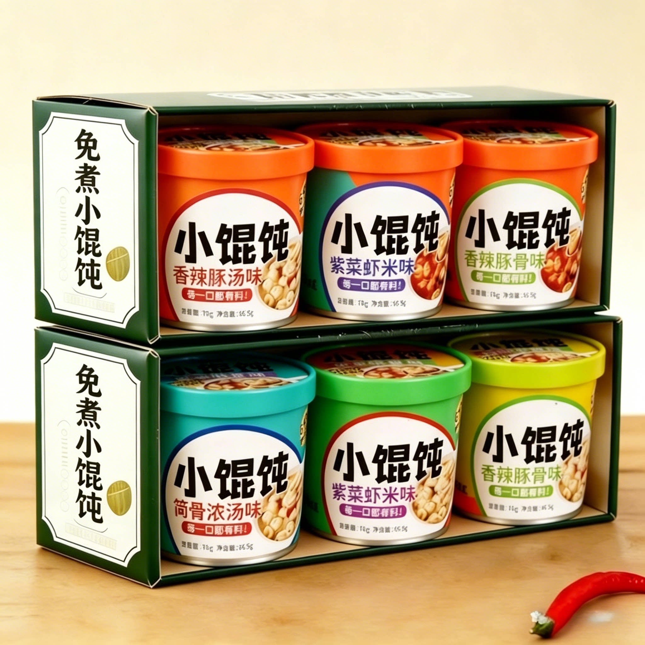 【买3桶送3桶】正宗小馄饨一整箱免煮云吞冲泡速食虫草整箱批发