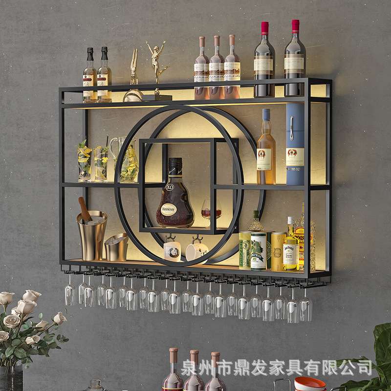 餐厅铁艺壁挂酒架商用吧台发光摆酒展示架高脚杯倒挂置物酒柜