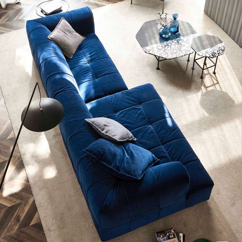 宝蓝色丝绒布艺组合北欧方块沙发意式轻奢简约大户型客厅三人沙发