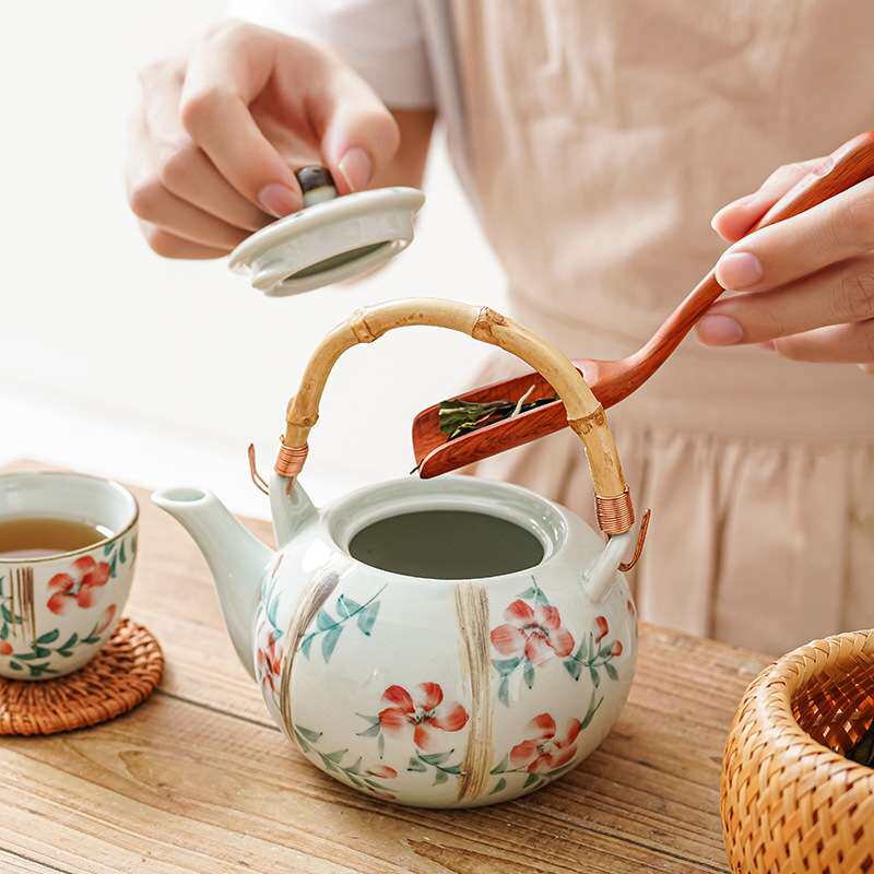 手绘高温陶瓷茶具套装秋语田园风茶壶茶杯五件套送礼高温瓷家用