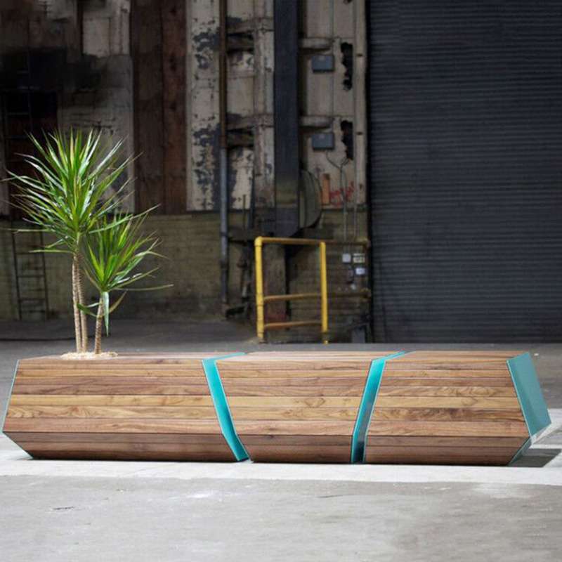 玻璃钢三段式拼接座椅商场学校三节组合花盆坐凳户外防腐木长椅子