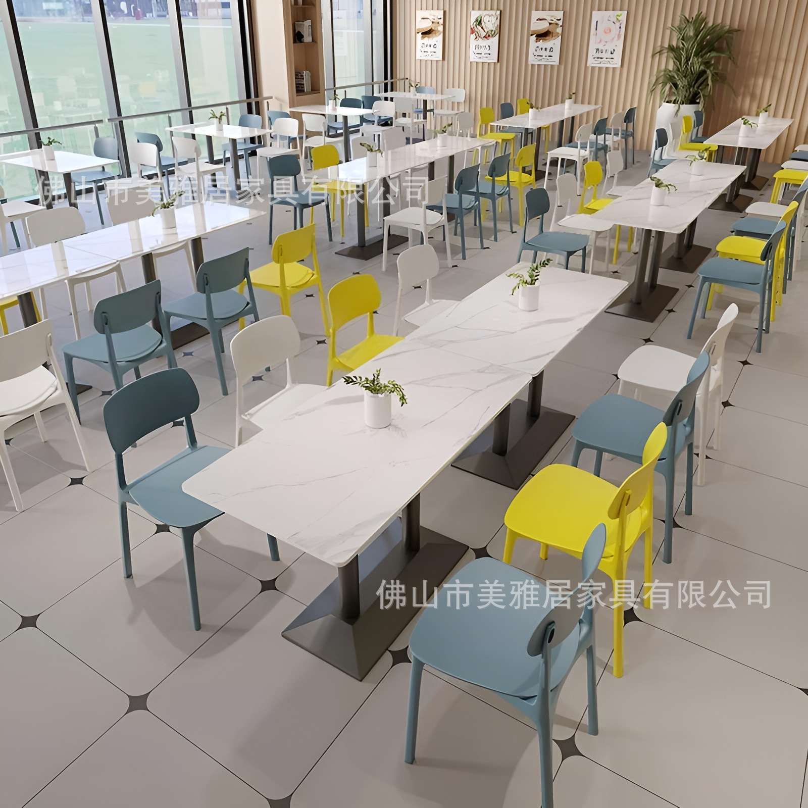 公司员工学校食堂桌椅组合餐饮面馆快餐小吃店奶茶店岩板桌子4人
