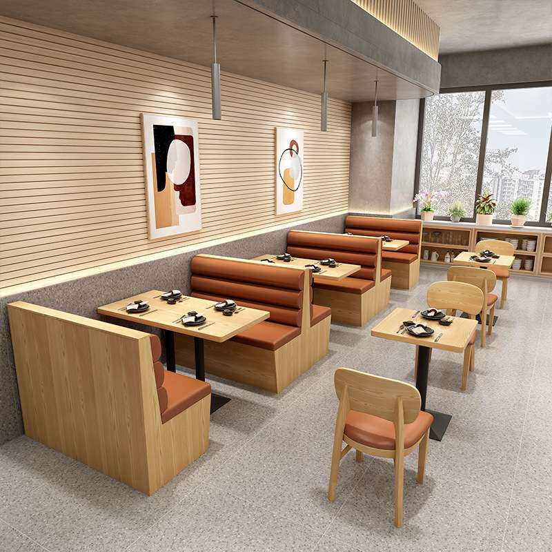 工业风咖啡厅甜品奶茶店靠墙卡座沙发汉堡披萨店料理店桌椅组合