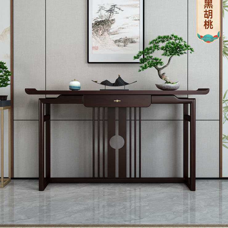新中式玄关桌中式实木供桌条案进门入户老榆木玄关台胡桃木玄关柜