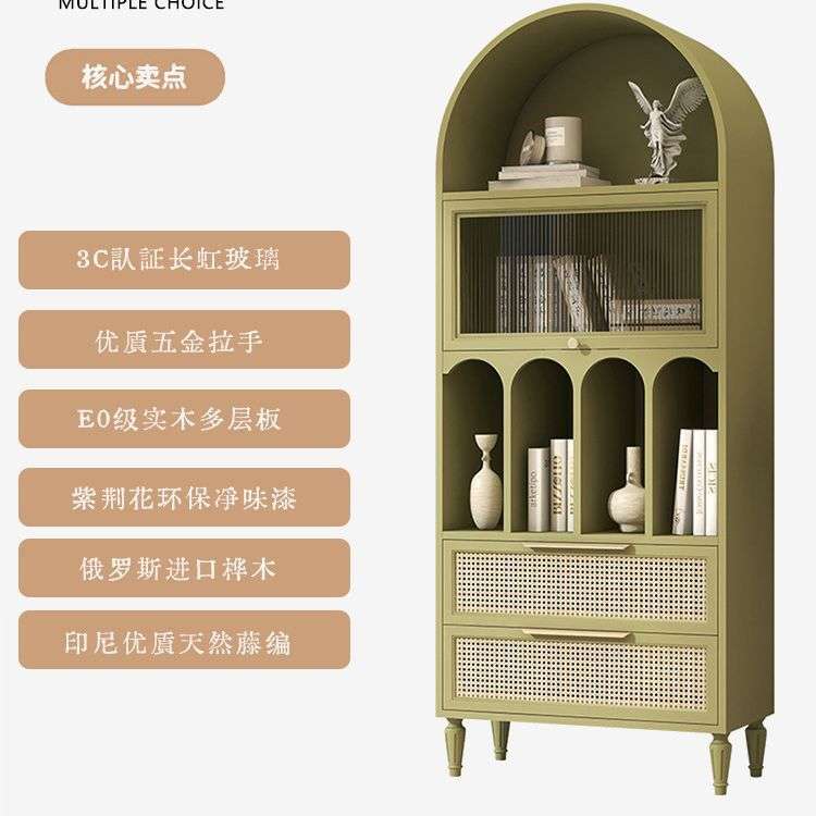 美式乡村仿古实木拱形书柜储物柜 欧式书房书橱做旧展示柜多层柜