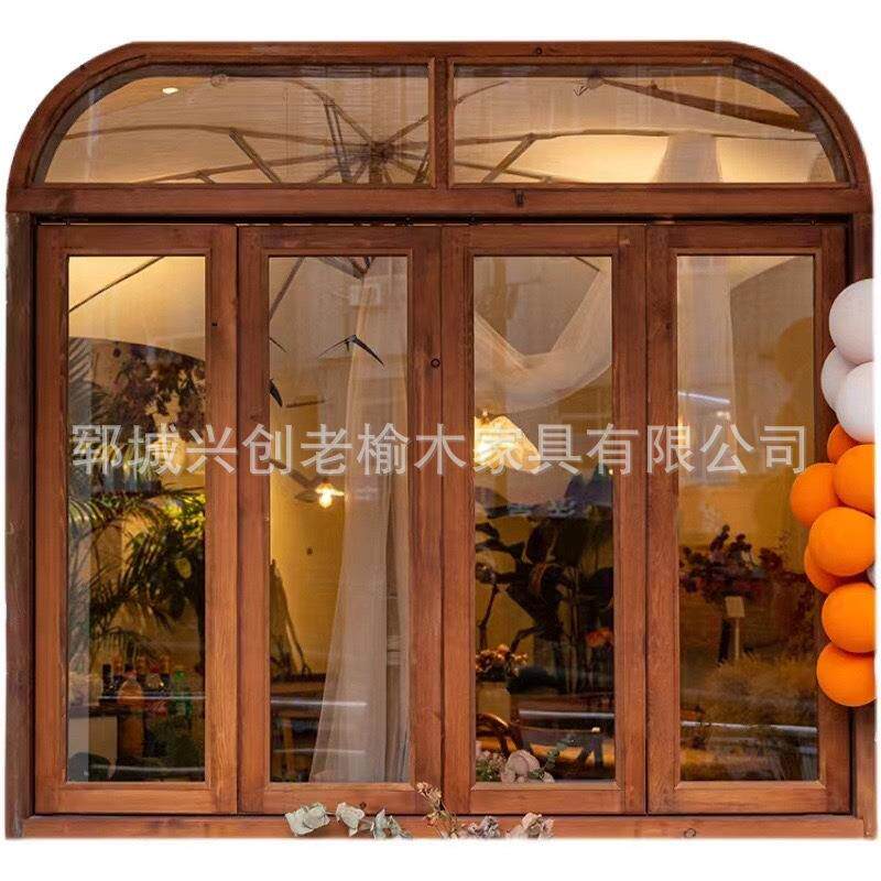 老榆木实木门原木门窗推拉拱形门街边咖啡厅单开门服装店实木大门