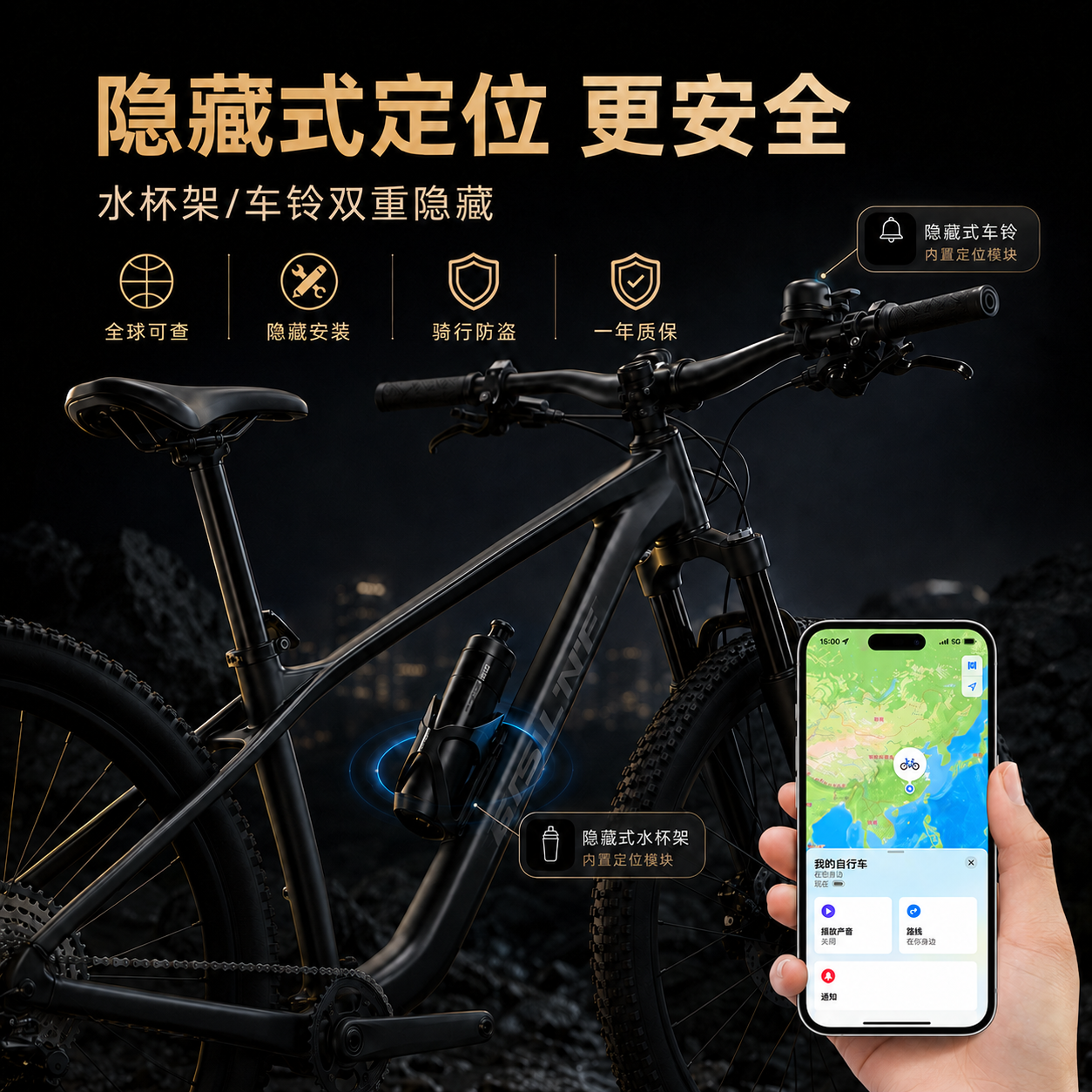 自行车定位器防盗gps适用于airtag苹果安卓华为自行车防丢追踪器定位防盗神器单车防盗报警山地车定仪器