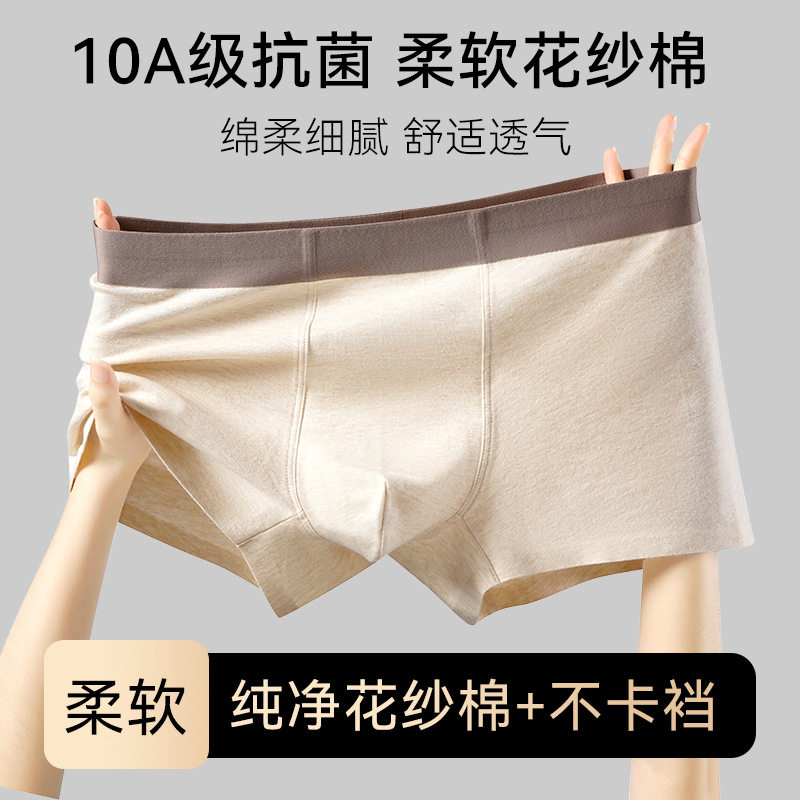 春季纯棉男士内裤花纱纯色简约舒