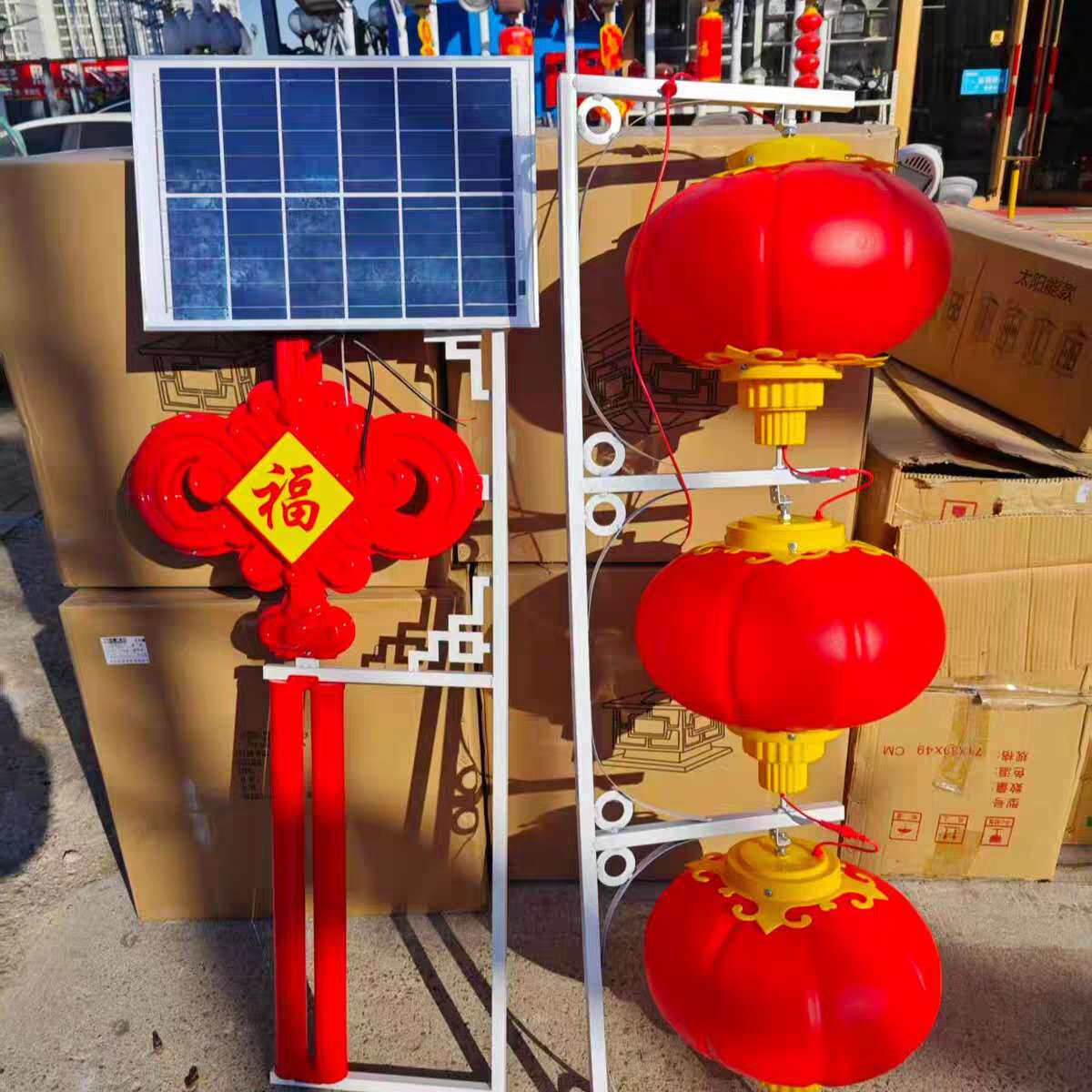 户外太阳能中国结灯笼亚克力中国结灯新农村节日亮化路灯杆装饰灯